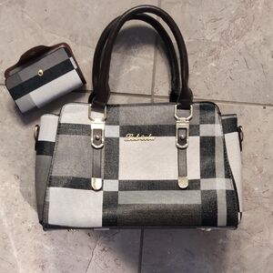 Black and Gray Structured Satchel with Metallic Hardware